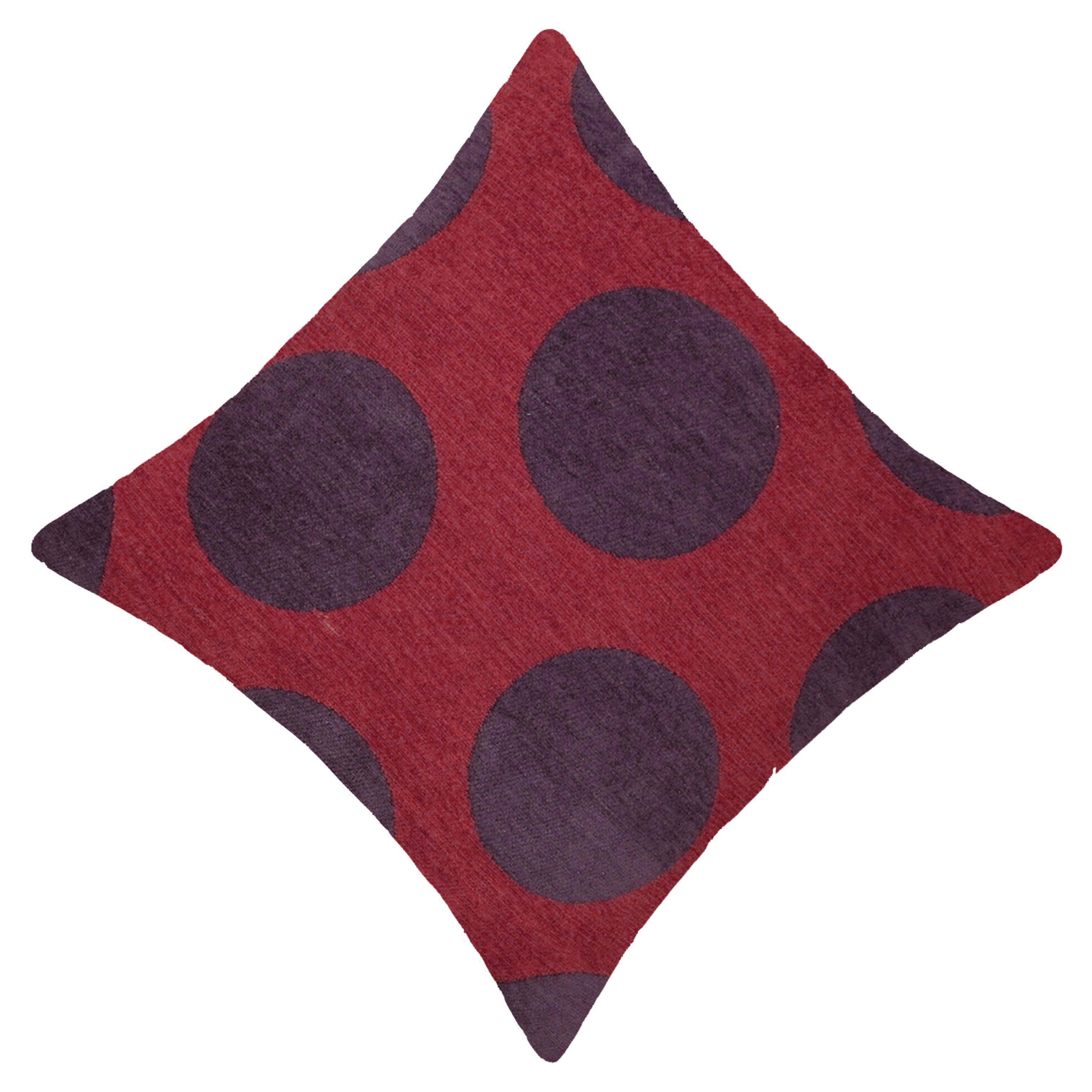 Modern Jacquard Geometric Polka Dot Cushion Cover 45x45 cm | Woven Cotton Blend Decorative Throw Pillow Cover | Hidden Zip | Red & Plum