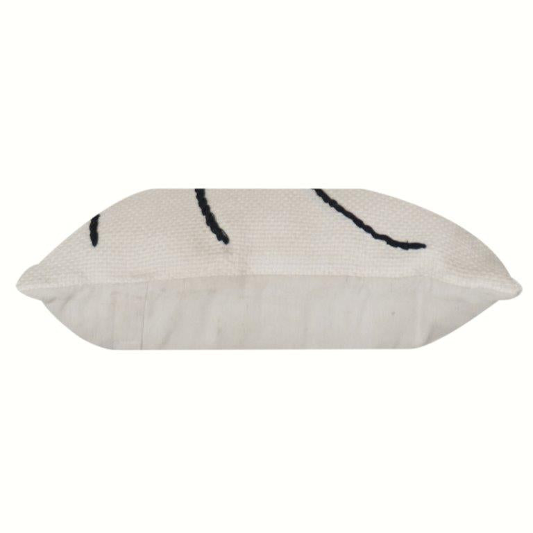 Black Spiral Embroidered Cotton Cushion Cover | Modern Abstract Floral Throw Pillow Cover | 18x18 Inch