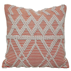 Handwoven Cotton Cushion Cover 45x45 cm | Orange & Ivory Textured Geometric Woven Throw Pillow Cover | Hidden Zipper | Boho Modern Home Décor