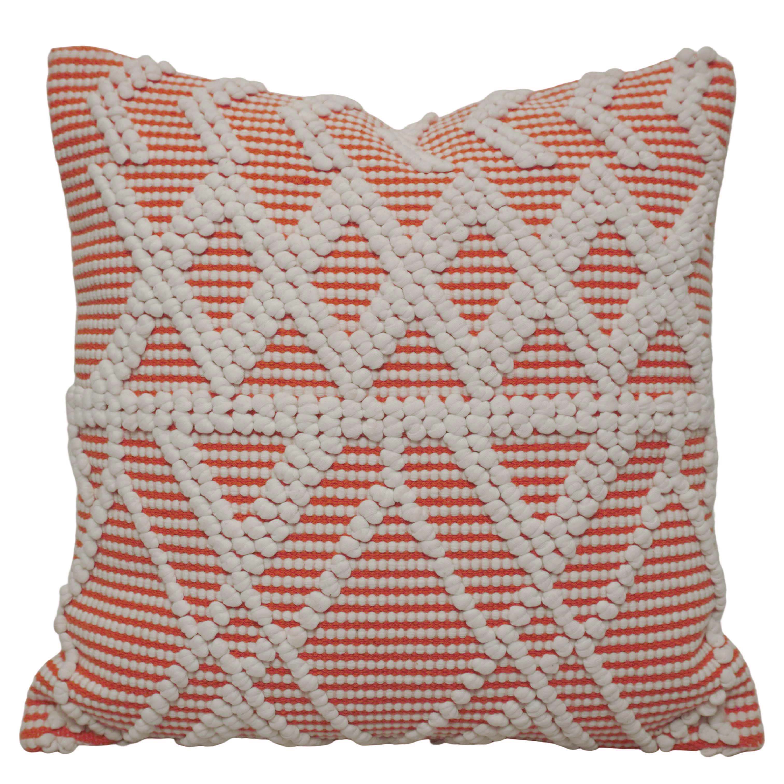 Handwoven Cotton Cushion Cover 45x45 cm | Orange & Ivory Textured Geometric Woven Throw Pillow Cover | Hidden Zipper | Boho Modern Home Décor