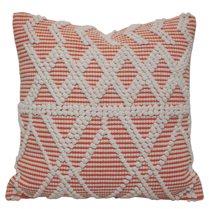 Handwoven Cotton Cushion Cover 45x45 cm | Orange & Ivory Textured Geometric Woven Throw Pillow Cover | Hidden Zipper | Boho Modern Home Décor
