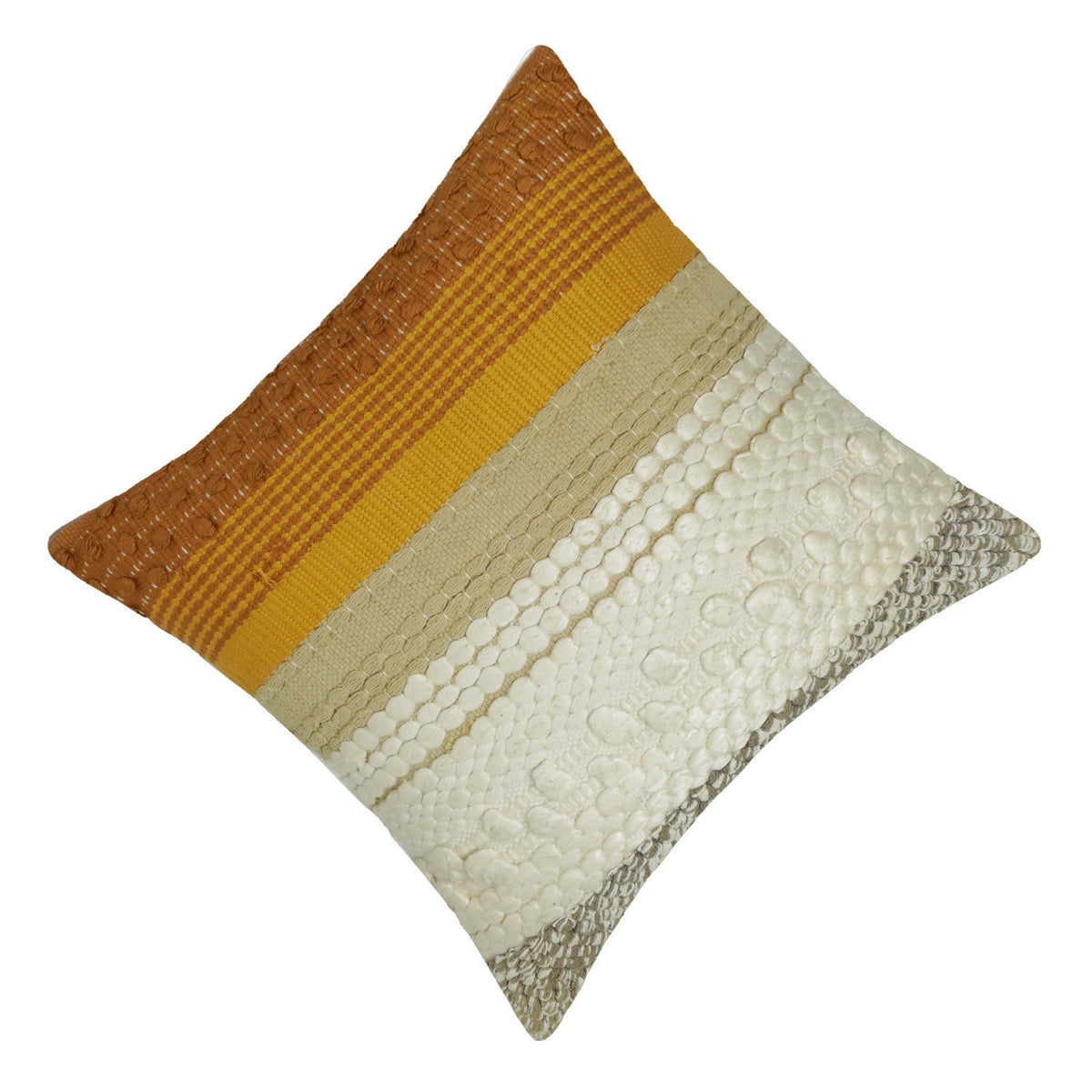 Handwoven Textured Striped Cushion Cover 45x45 CM – Mustard, Cream & Natural Tones