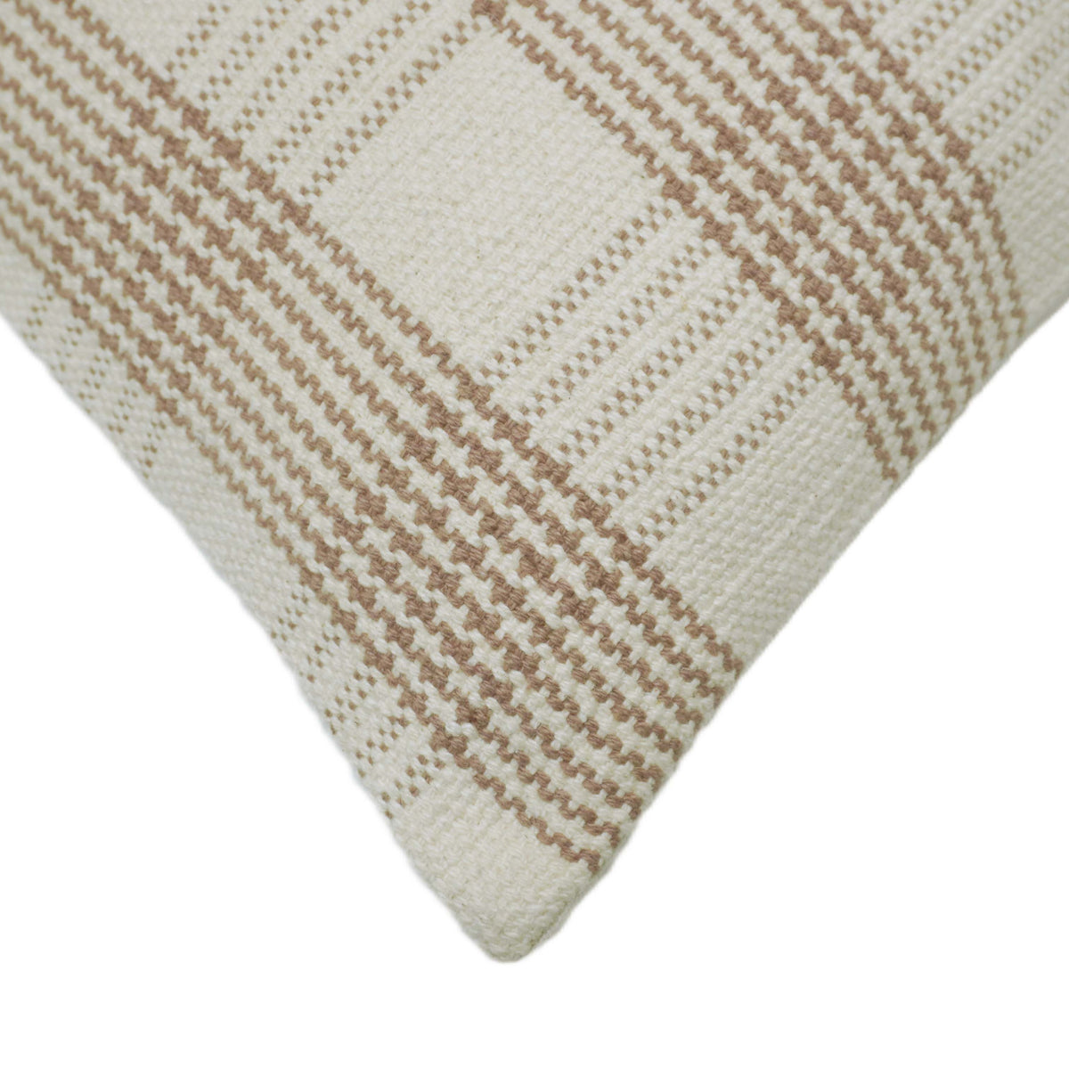 Beige and cream textured checkered handwoven cotton cushion cover 45x45 cm
