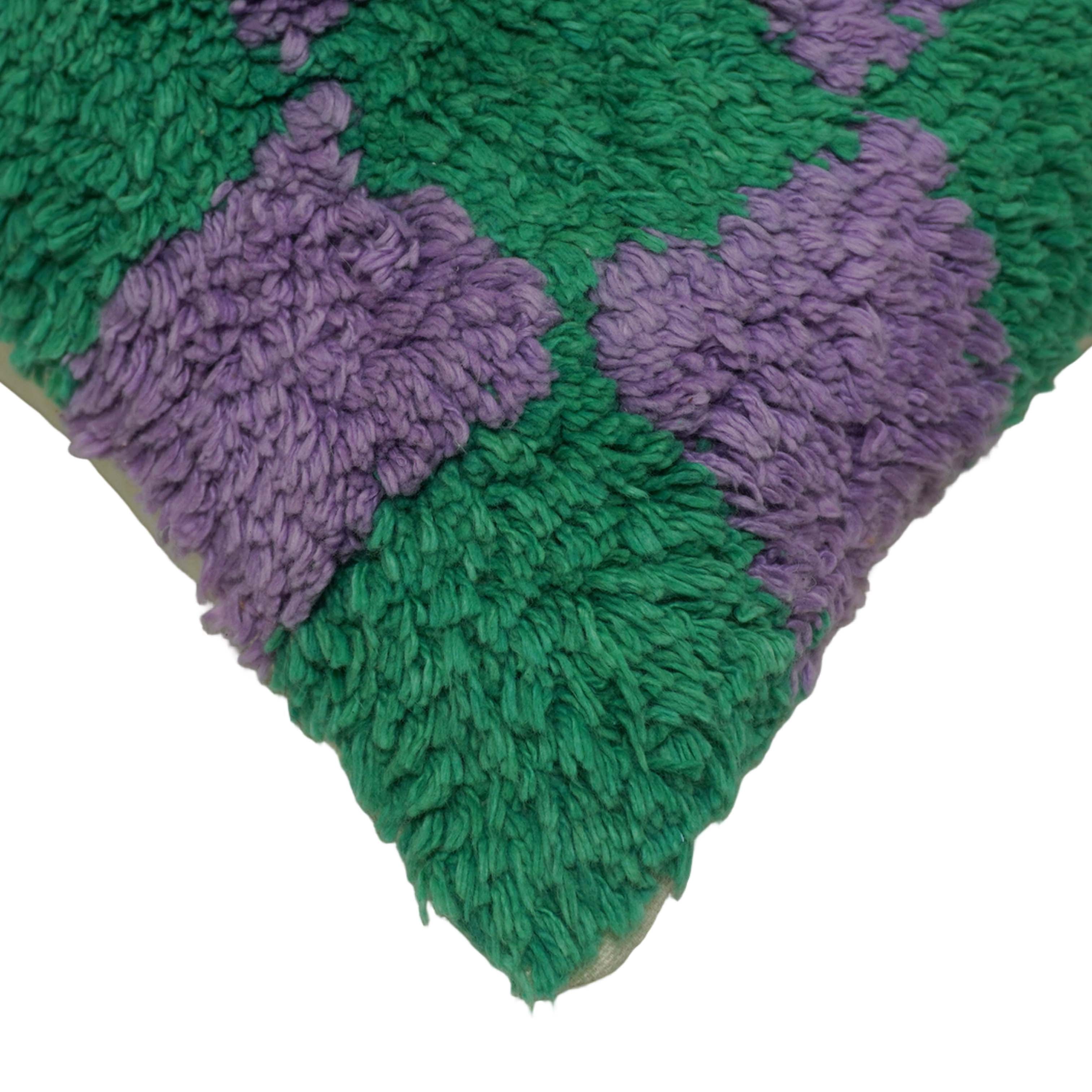 Handmade Tufted Cotton Cushion Cover 45x45 cm | Green & Lavender Checkerboard Design | Soft Textured Decorative Throw Pillow Cover | Hidden Zip | Modern Boho Home Décor