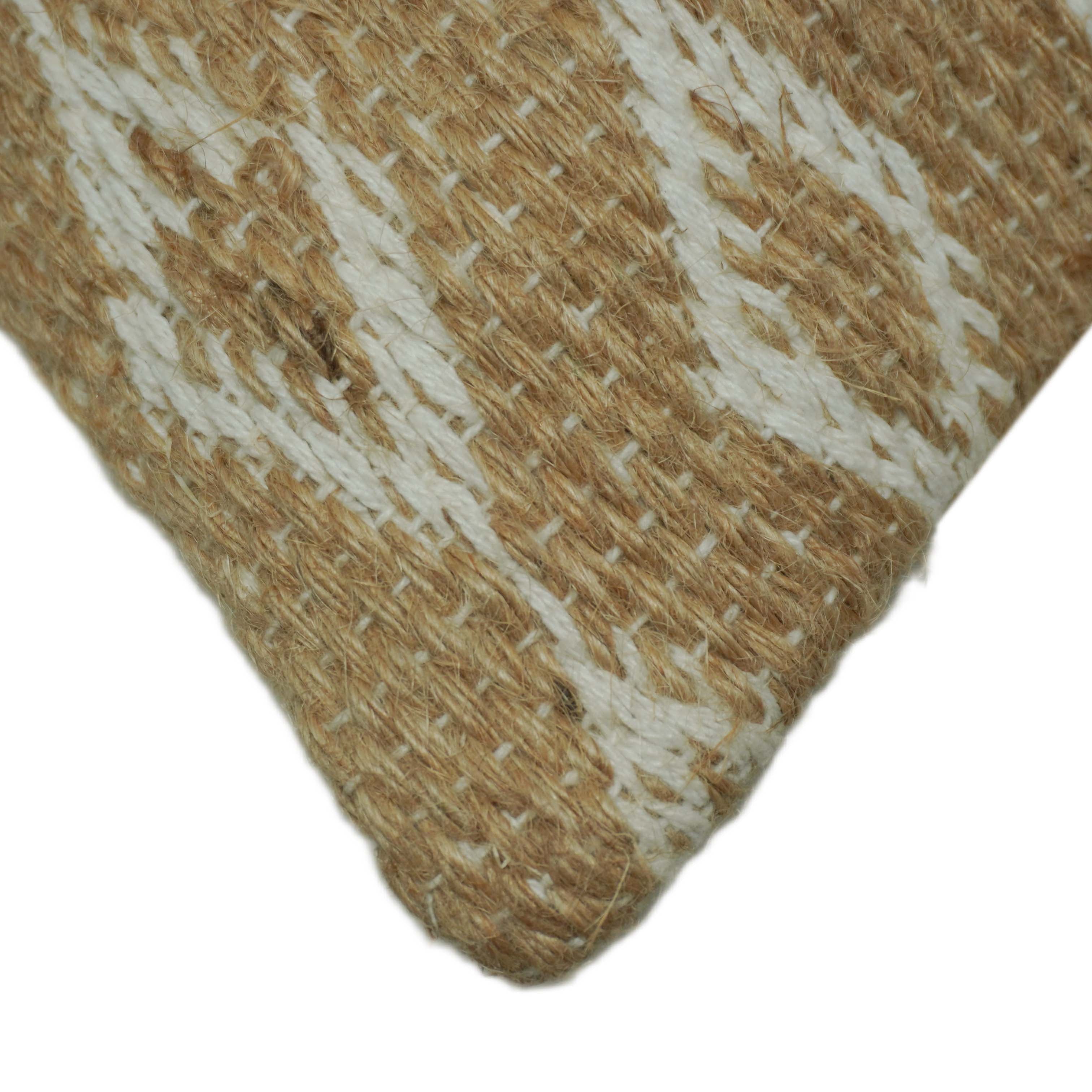 **Handwoven Jute & Cotton Cushion Cover 35x50 cm – Natural Beige Geometric Diamond Pattern, Boho Textured Accent Pillow Cover**