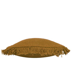 Handwoven Cotton Cushion Cover with Fringe Border | Textured Woven Throw Pillow Cover | Mustard Brown | 45 x 45 cm (18 x 18 Inch)