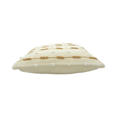 Handmade Cotton Textured Cushion Cover 45x45 cm | Cream & Beige Woven Tufted Striped Pillow Cover | Boho Home Décor