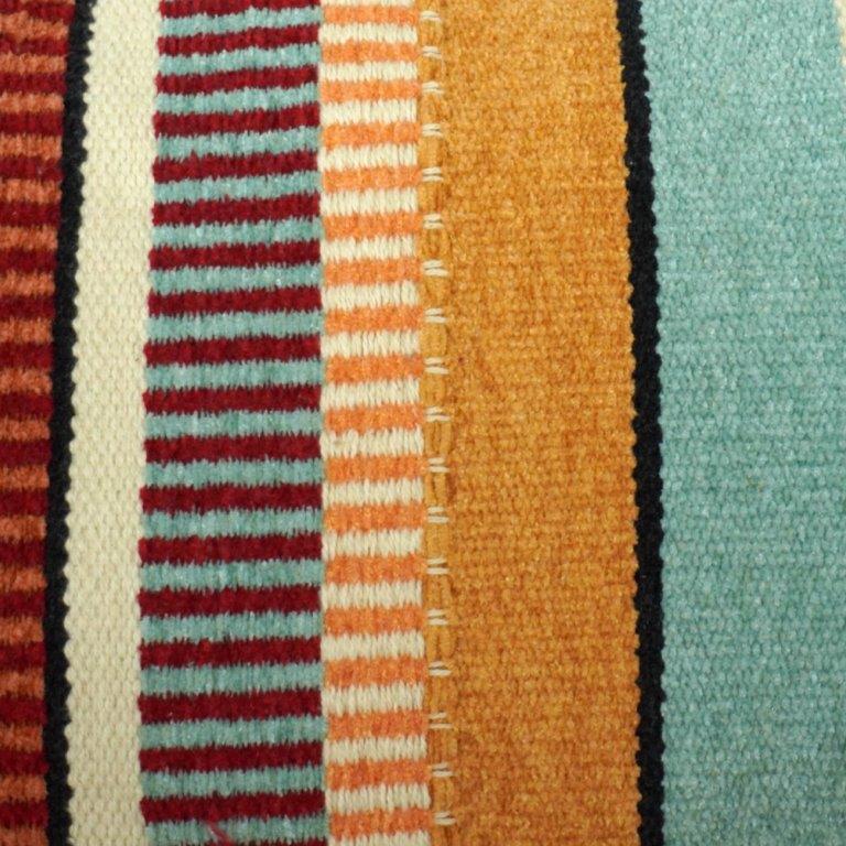 Handmade Striped Embroidered Cotton Cushion Cover – Multicolor Boho Lumbar Pillow 35x50 cm - Bulk manufacturer & supplier from Panipat, India