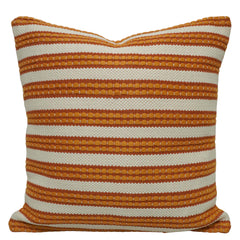 Handwoven Cotton Striped Cushion Cover 45x45 cm | Textured Woven Throw Pillow Cover | Rust & Ivory Decorative Cushion Cover | Hidden Zipper | 18x18 Inch