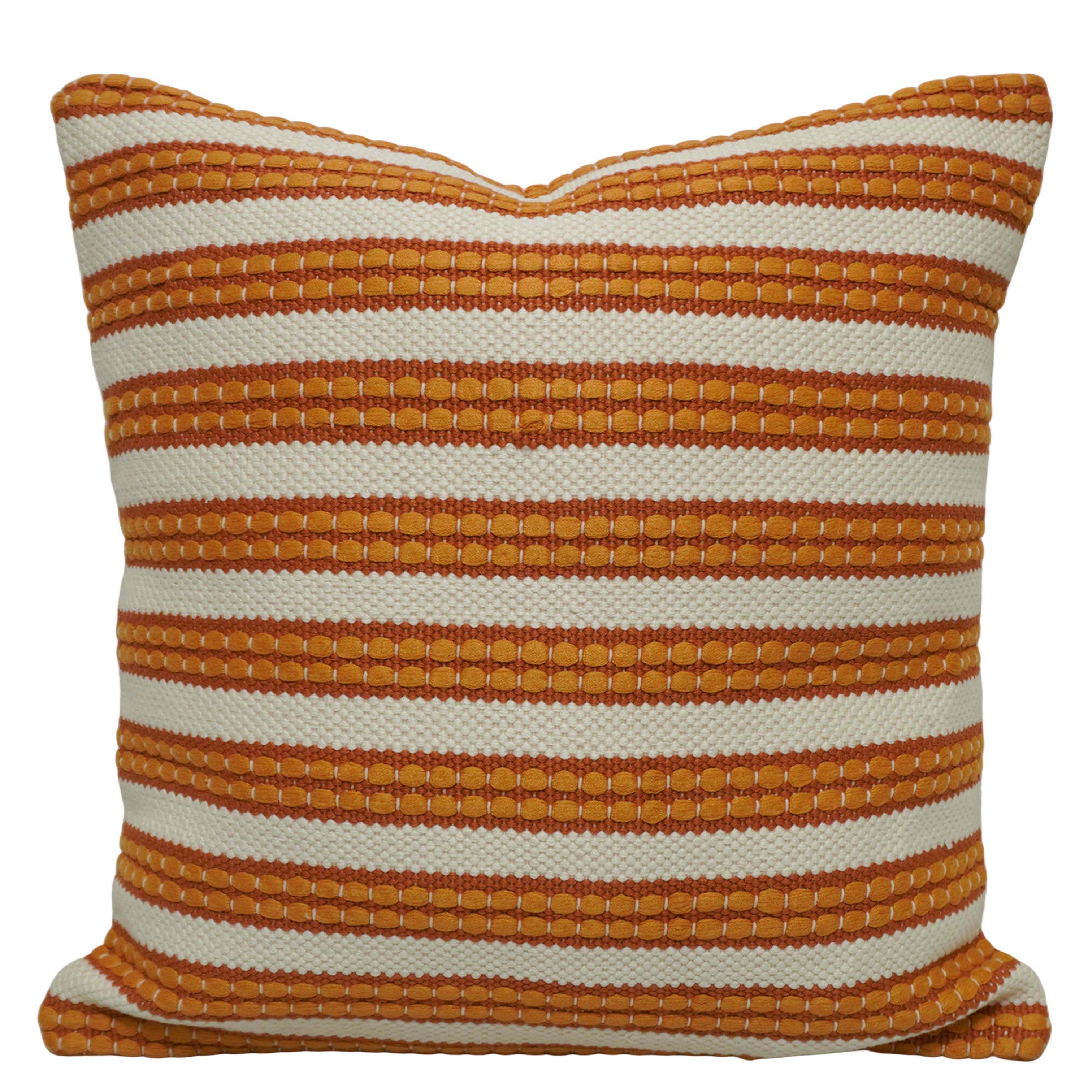 Handwoven Cotton Striped Cushion Cover 45x45 cm | Textured Woven Throw Pillow Cover | Rust & Ivory Decorative Cushion Cover | Hidden Zipper | 18x18 Inch