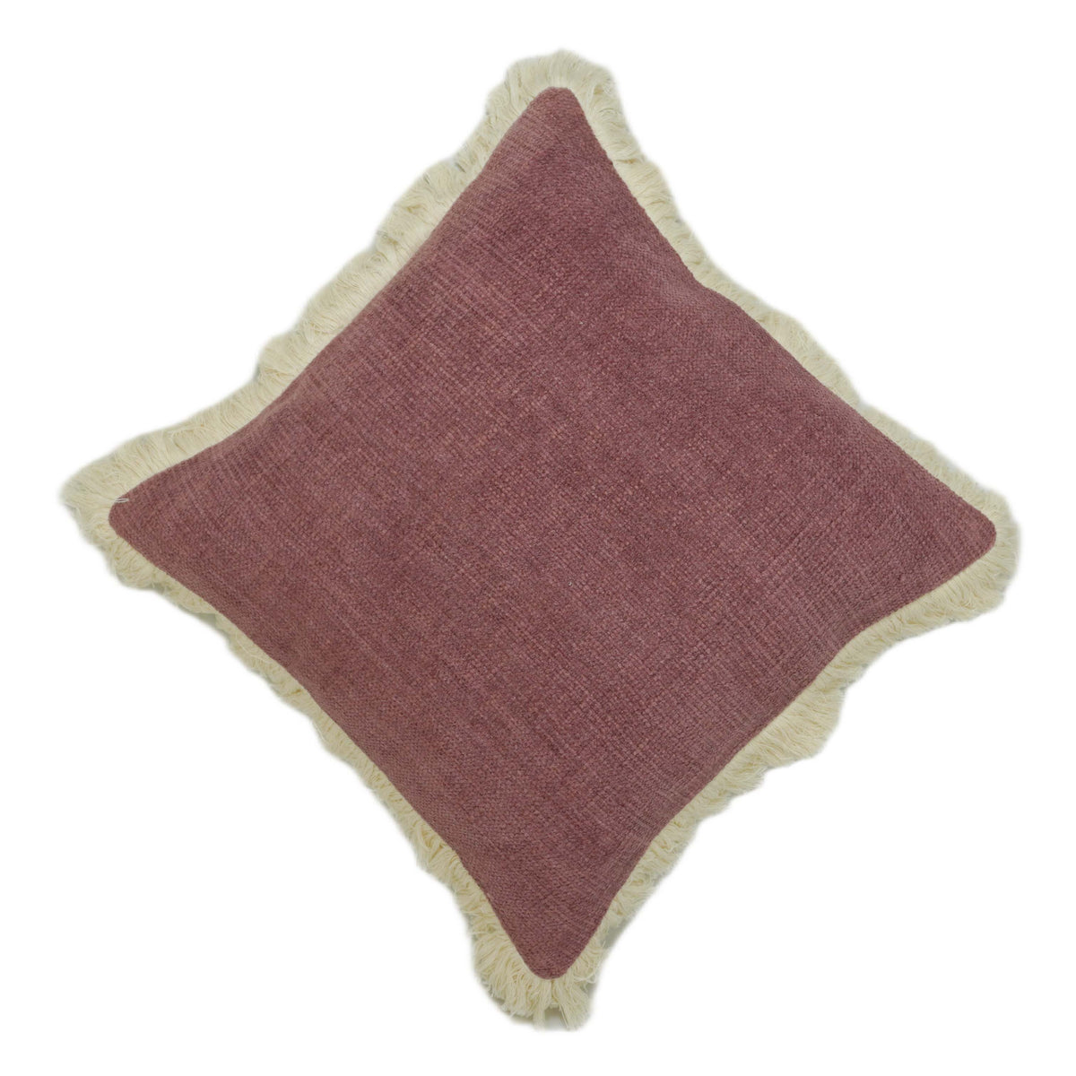 Brown textured handwoven cotton chenille cushion cover with fringe 45x45 cm