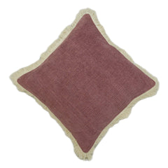 Brown textured handwoven cotton chenille cushion cover with fringe 45x45 cm