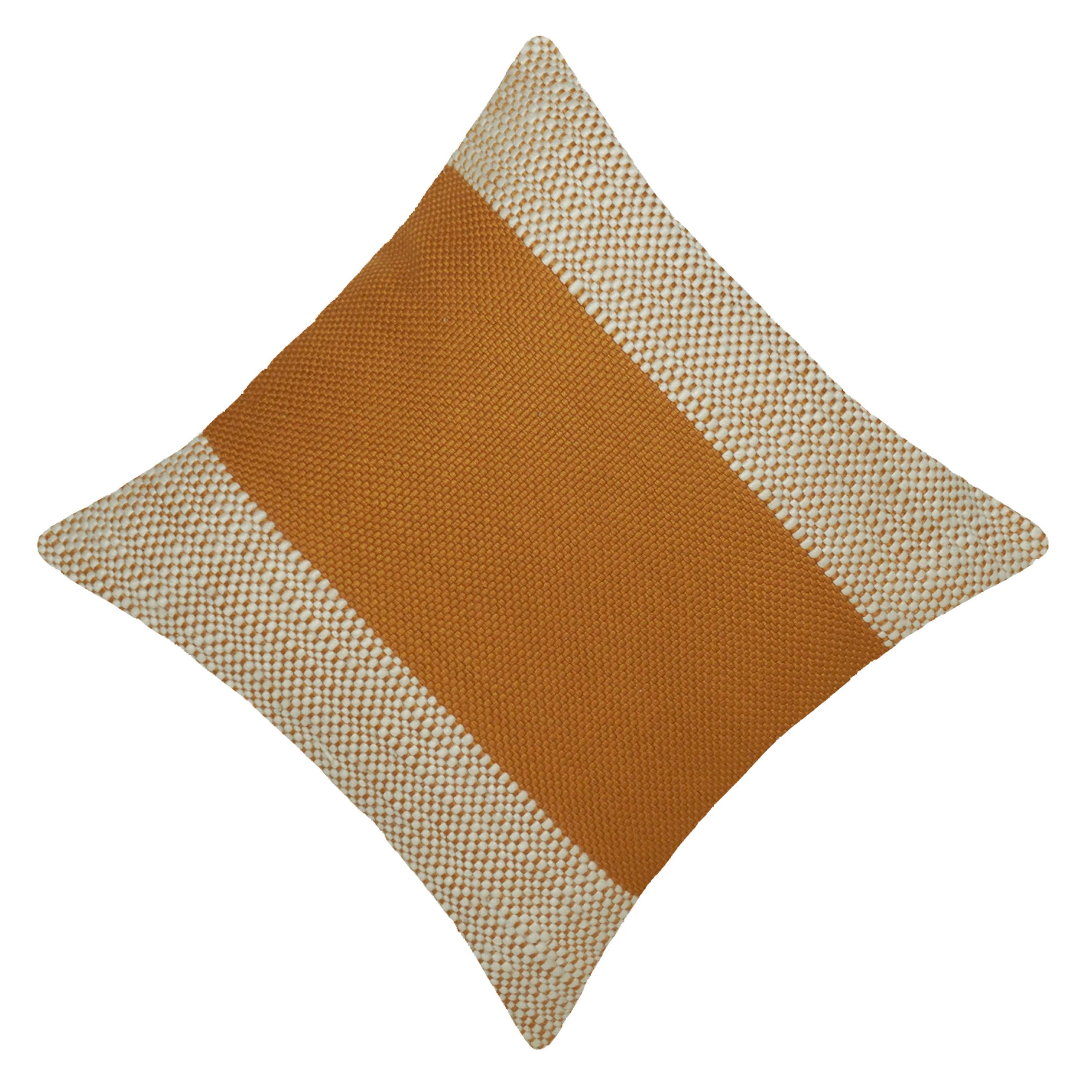 Handwoven Polyester Cushion Cover 45x45 cm | Modern Textured Color Block Throw Pillow Cover | Rust & Ivory Decorative Cushion Cover | Concealed Zipper | 18x18 Inch