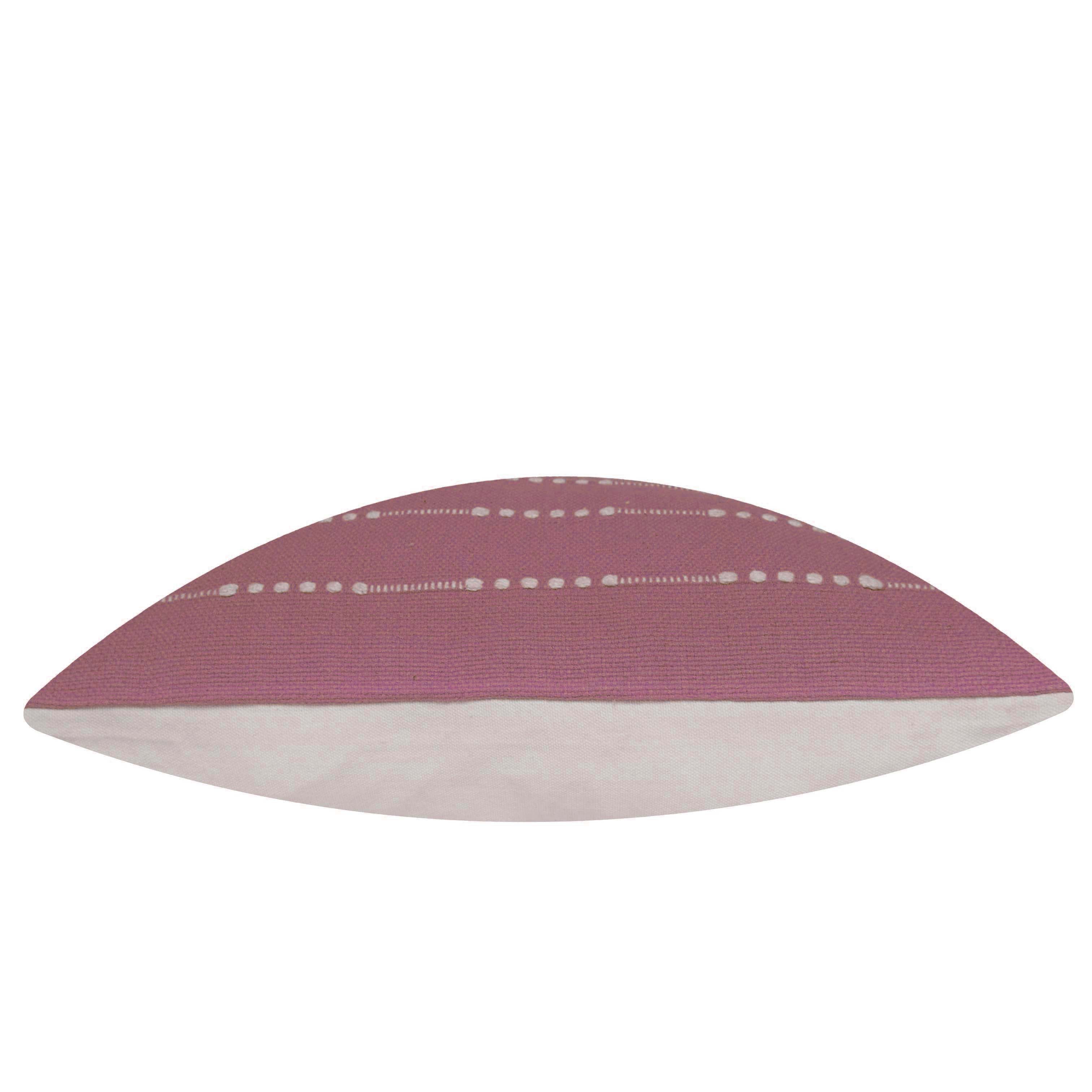 Handwoven Cotton Cushion Cover 45x45 cm – Mauve Pink with Ivory Horizontal Dotted Stripe Pattern