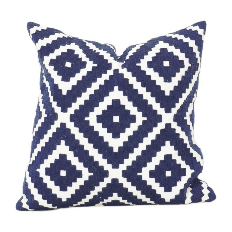 Housse de Coussin en Coton Faite Main 45x45 cm | Motif Géométrique Bleu Losanges | Housse de Coussin Décorative Moderne - Bulk manufacturer & supplier from Panipat, India