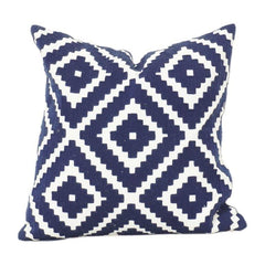 Handmade Cotton Cushion Cover 45x45 cm | Blue Geometric Diamond Pattern | Modern Decorative Throw Pillow Cover