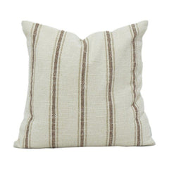 Handwoven Striped Cotton Cushion Cover | Neutral Beige & Brown Textured Pillow Case | 18x18 Inch
