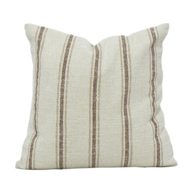 Handwoven Striped Cotton Cushion Cover | Neutral Beige & Brown Textured Pillow Case | 18x18 Inch