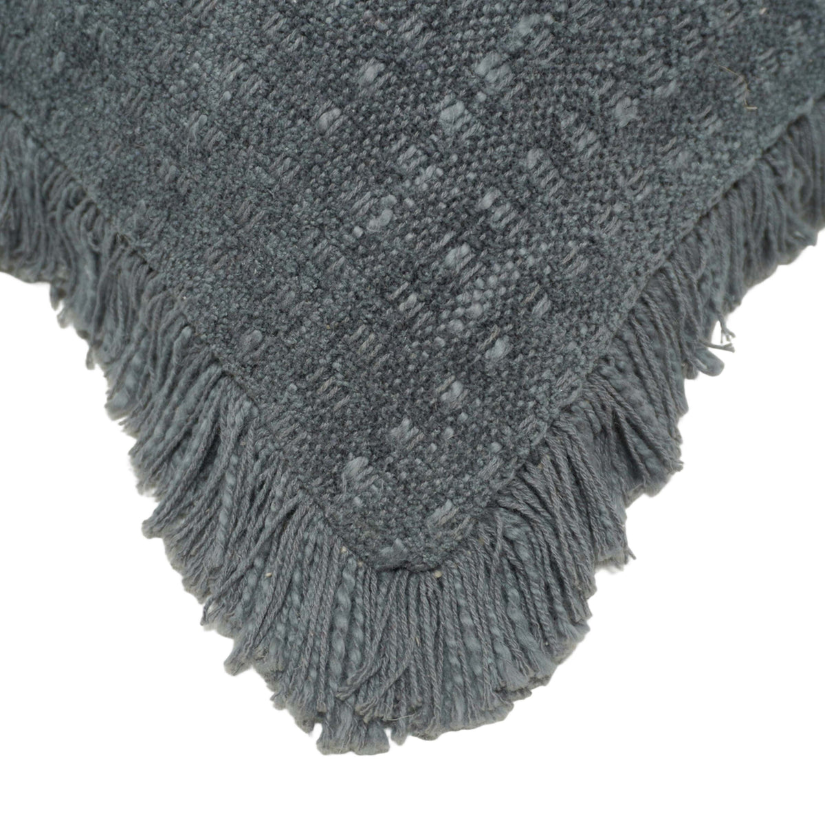 Handwoven Cotton Cushion Cover with Fringe Edge – Textured Solid Charcoal Grey Decorative Throw Pillow Cover, 45x45 cm (18x18 Inch)