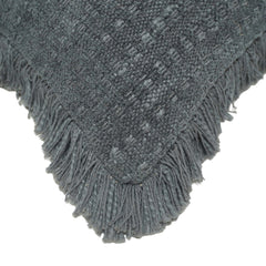 Handwoven Cotton Cushion Cover with Fringe Edge – Textured Solid Charcoal Grey Decorative Throw Pillow Cover, 45x45 cm (18x18 Inch)