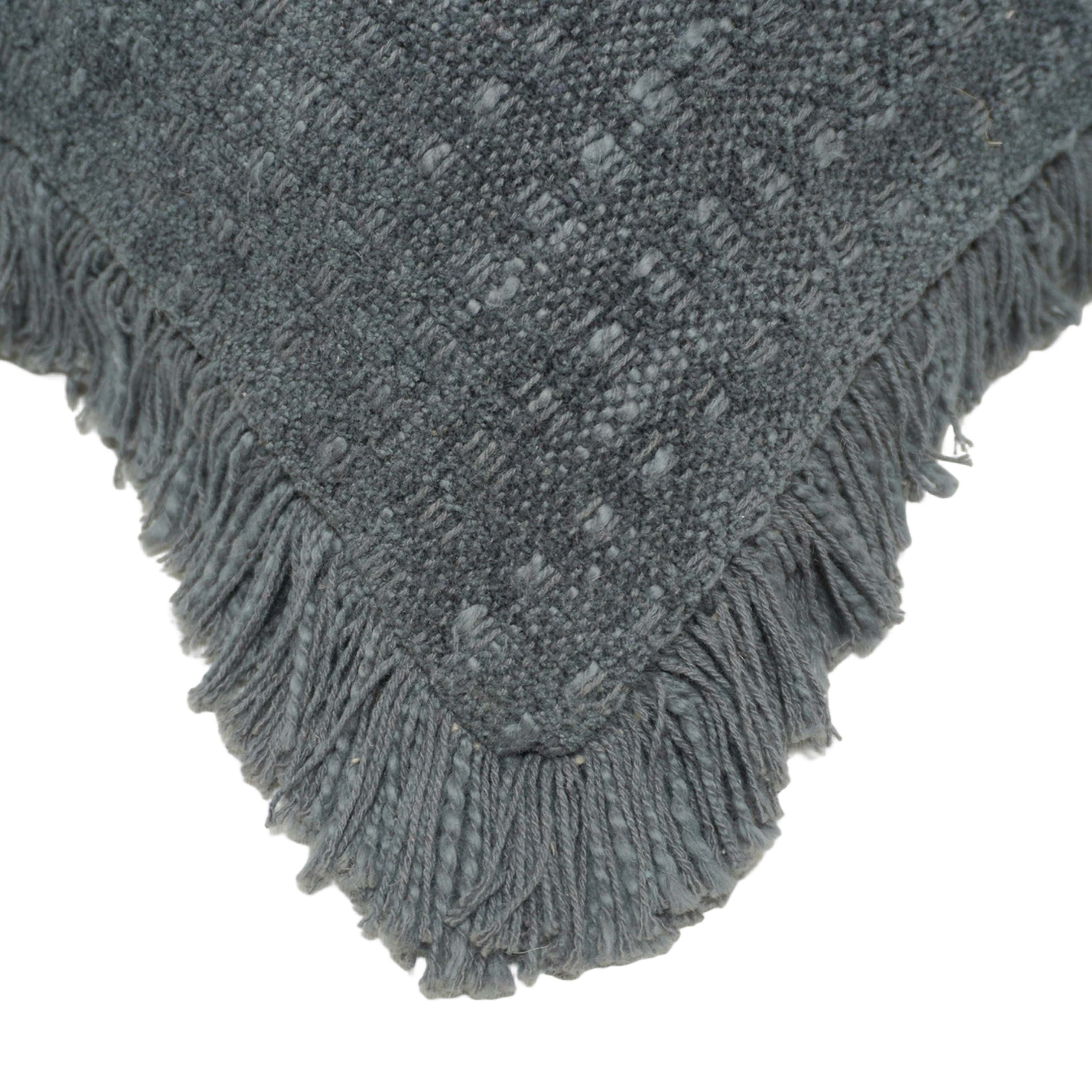 Handwoven Cotton Cushion Cover with Fringe Edge – Textured Solid Charcoal Grey Decorative Throw Pillow Cover, 45x45 cm (18x18 Inch)