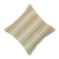 Handwoven Beige Stripe Cotton Cushion Cover | 45x45 cm Neutral Textured Throw Pillow Cover | Modern Boho Sofa Cushion