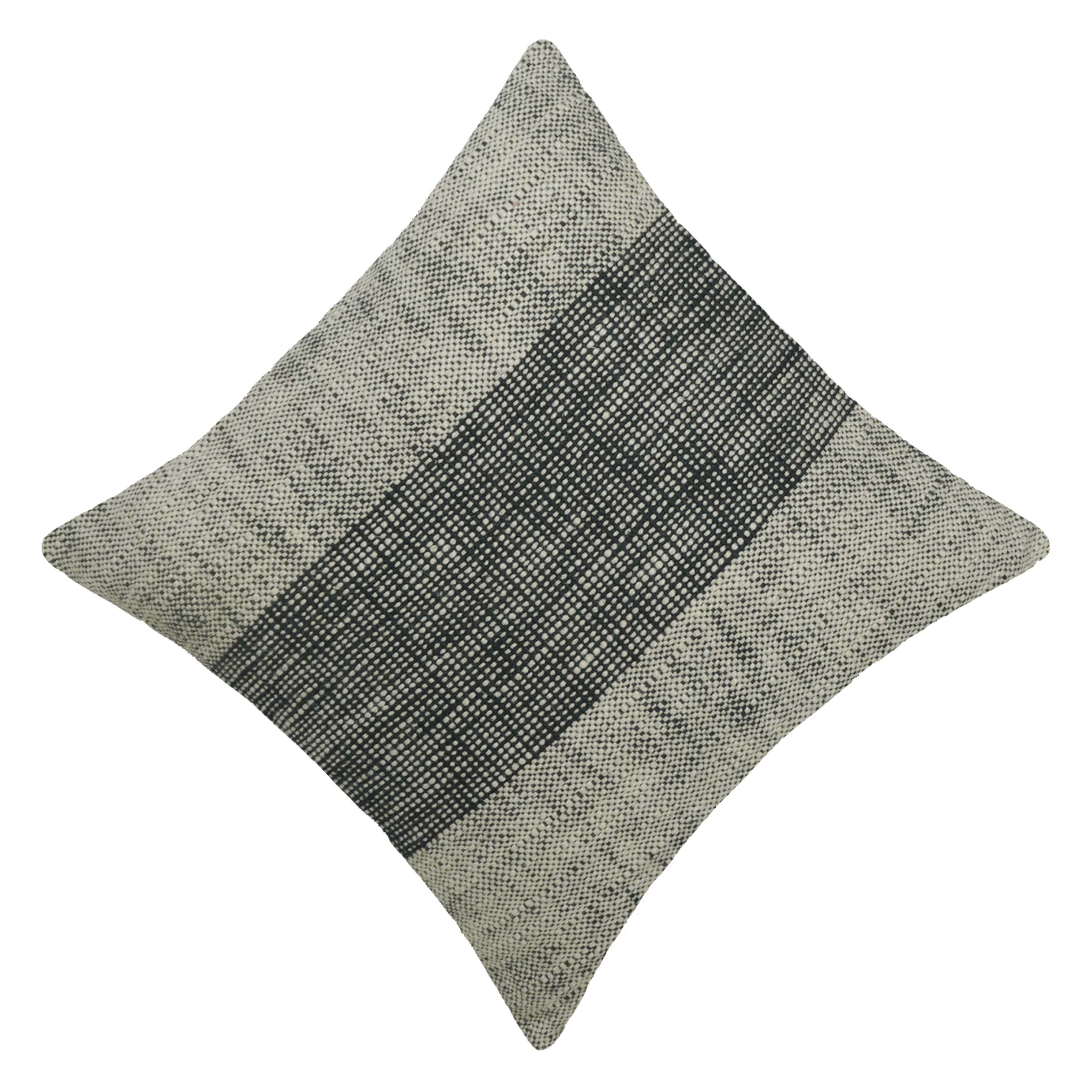 Handwoven Cotton Cushion Cover 45x45 cm | Black & Natural Textured Stripe Design | Decorative Sofa Throw Pillow Cover | Hidden Zip | Modern Minimalist Home Décor