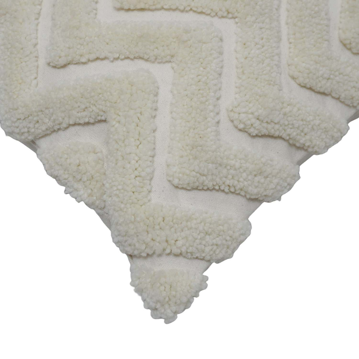 Ivory chevron textured tufted cotton cushion cover 45x45 cm