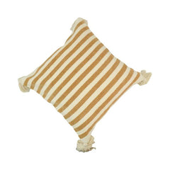Camel & Ivory Striped Handwoven Cotton Cushion Cover with Tassels | 45x45 cm