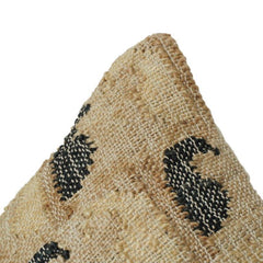 Handwoven Jute Cushion Cover with Abstract Black Motif | Rustic Boho Decorative Pillow Cover | 18x18 Inch