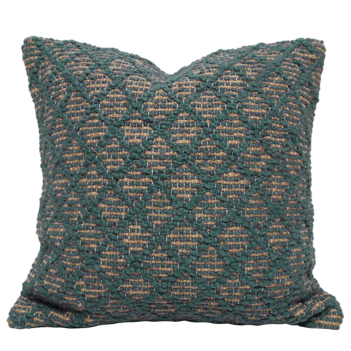 Handwoven Jute Cushion Cover 45x45 cm – Green & Natural Textured Boho Accent Pillow Cover