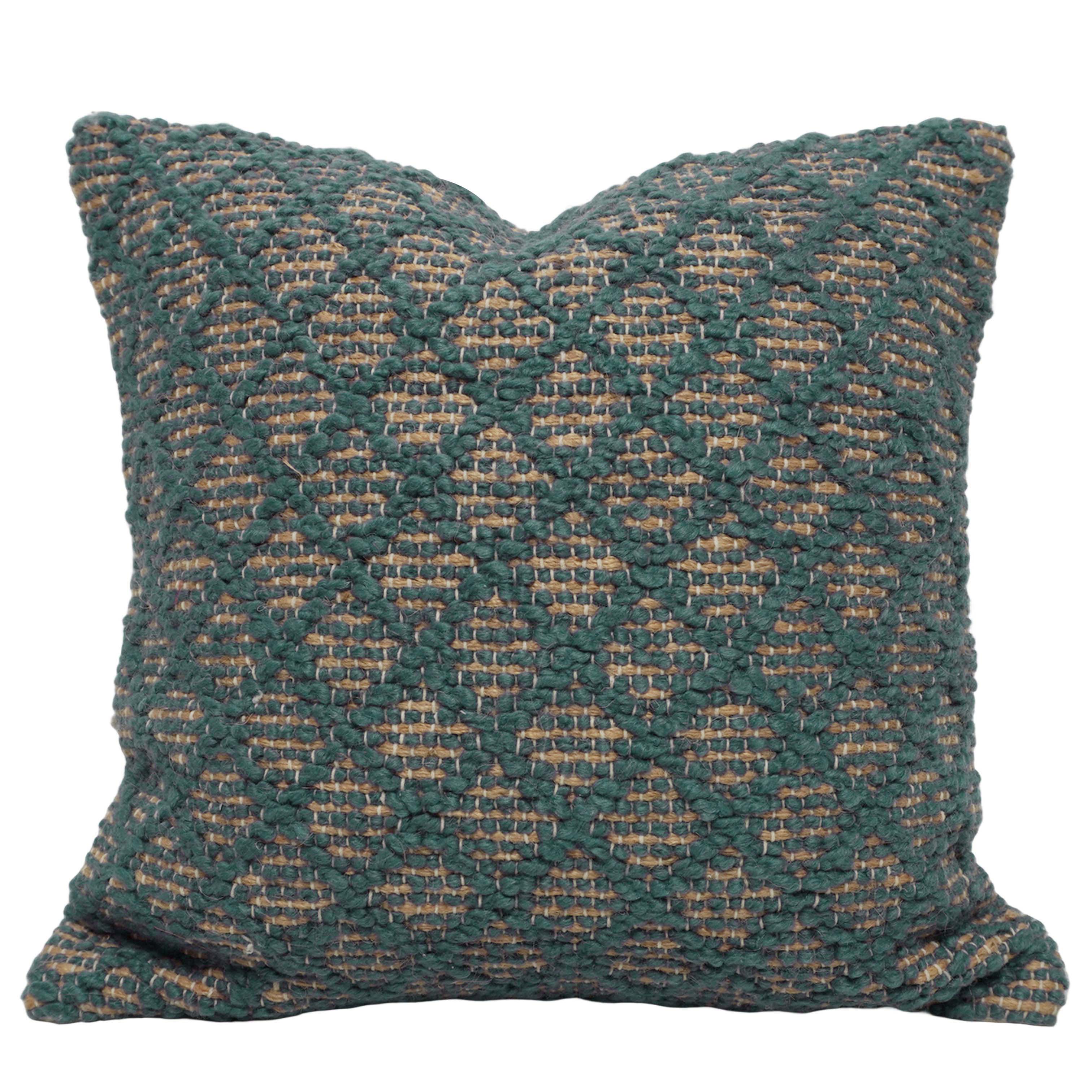 Handwoven Jute Cushion Cover 45x45 cm – Green & Natural Textured Boho Accent Pillow Cover