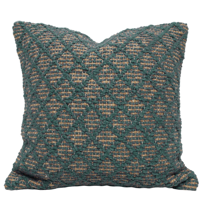 Handwoven Jute Cushion Cover 45x45 cm – Green & Natural Textured Boho Accent Pillow Cover