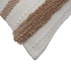 Handwoven Cotton Cushion Cover with Tufted Fringe Border | Decorative Boho Throw Pillow Cover | 45 x 45 cm | Ivory & Beige