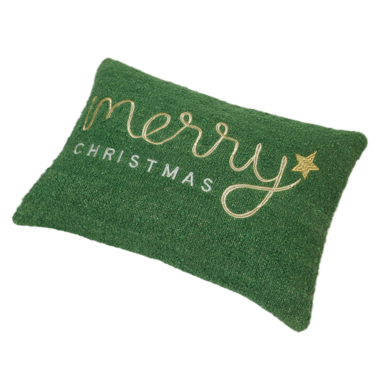 Machine Embroidered Merry Christmas Cushion Cover – Green Textured Christmas Accent Pillow, 35 x 50 cm