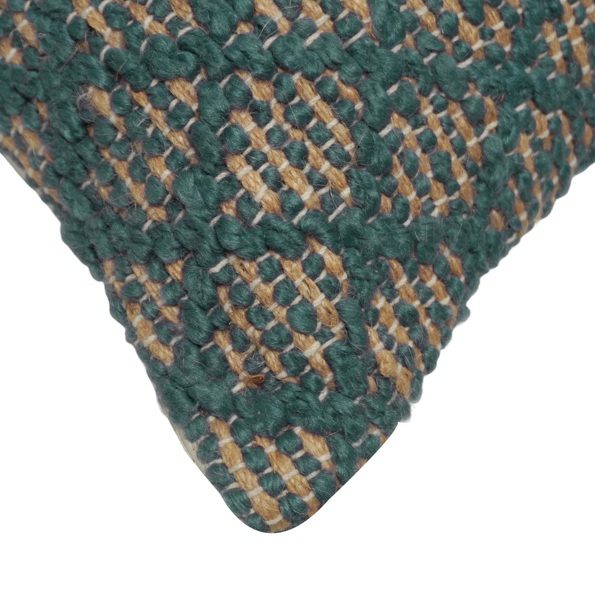 Handwoven Jute Cushion Cover 45x45 cm – Green & Natural Textured Boho Accent Pillow Cover