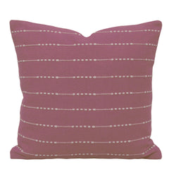 Handwoven Cotton Cushion Cover 45x45 cm – Mauve Pink with Ivory Horizontal Dotted Stripe Pattern