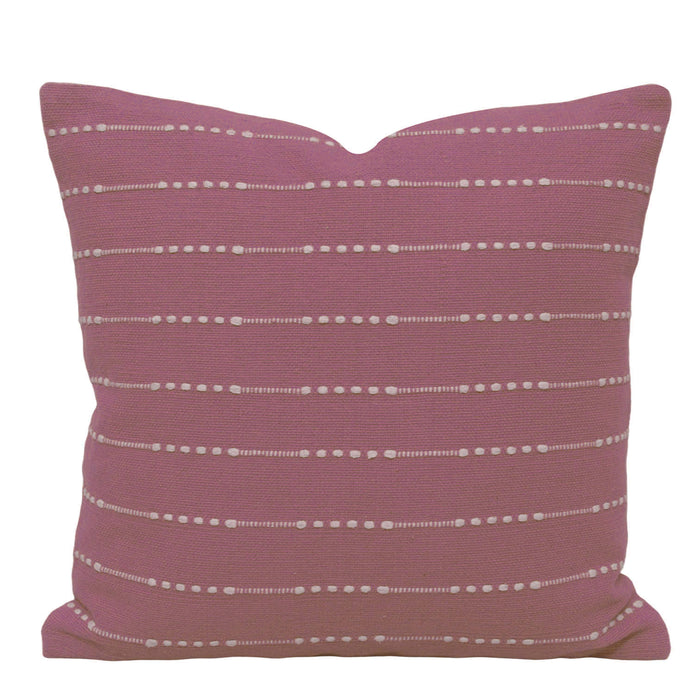 Handwoven Cotton Cushion Cover 45x45 cm – Mauve Pink with Ivory Horizontal Dotted Stripe Pattern