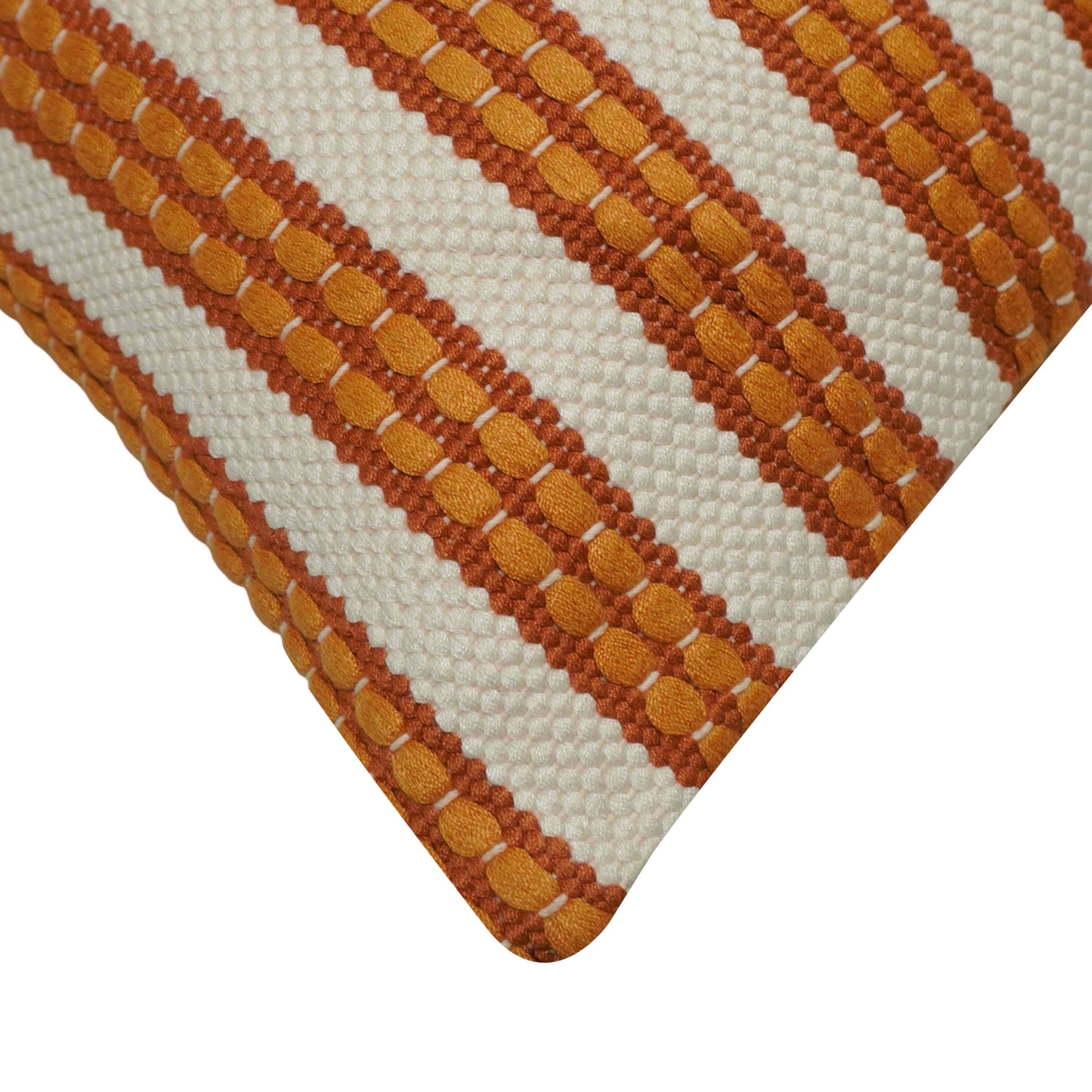 Handwoven Cotton Striped Cushion Cover 45x45 cm | Textured Woven Throw Pillow Cover | Rust & Ivory Decorative Cushion Cover | Hidden Zipper | 18x18 Inch