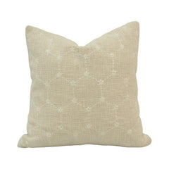 Ivory Geometric Embroidered Cotton Cushion Cover – 45x45 cm | Textured Boho Throw Pillow Cover