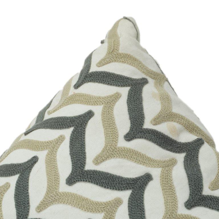 Embroidered Geometric Cushion Cover 45x45 cm | Cotton Decorative Pillow Cover in Neutral Tones