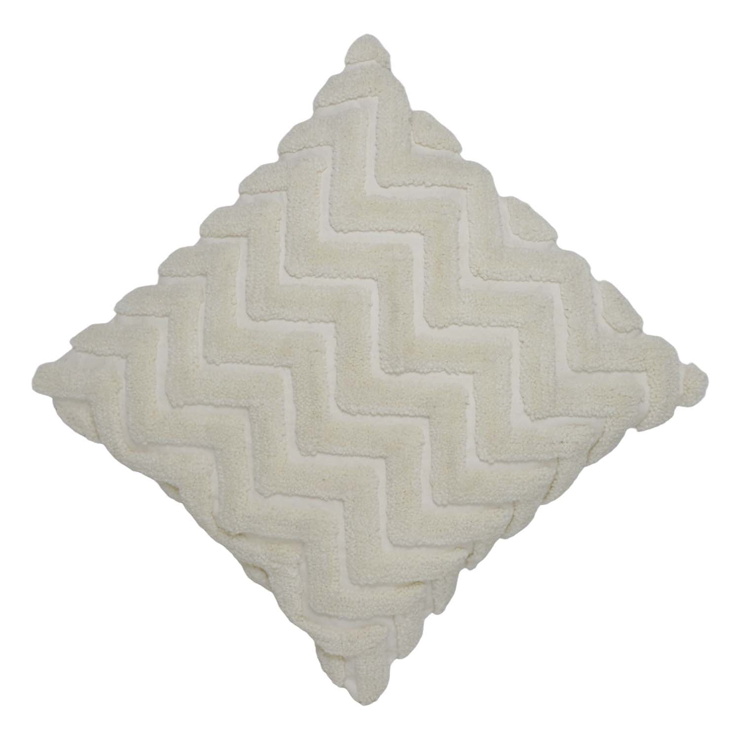 Handmade Tufted Cotton Cushion Cover 45x45 cm | Ivory Chevron Textured Throw Pillow Cover | Boho Modern Home Décor | Concealed Zip