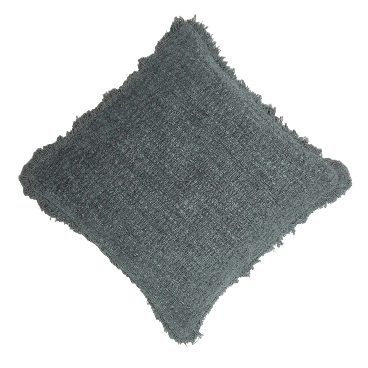 Handwoven Cotton Cushion Cover with Fringe Edge – Textured Solid Charcoal Grey Decorative Throw Pillow Cover, 45x45 cm (18x18 Inch)