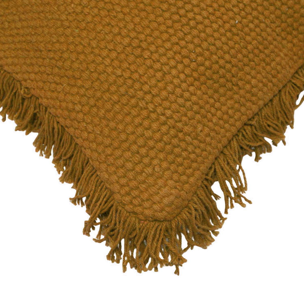 Handwoven Cotton Cushion Cover with Fringe Border | Textured Woven Throw Pillow Cover | Mustard Brown | 45 x 45 cm (18 x 18 Inch)