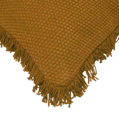 Handwoven Cotton Cushion Cover with Fringe Border | Textured Woven Throw Pillow Cover | Mustard Brown | 45 x 45 cm (18 x 18 Inch)