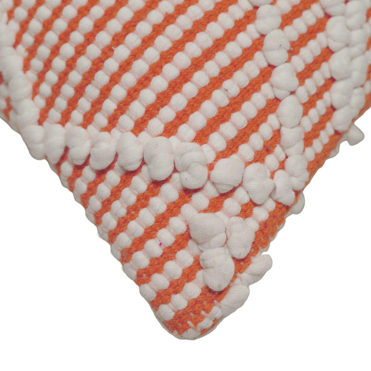 Handwoven Cotton Cushion Cover 45x45 cm | Orange & Ivory Textured Geometric Woven Throw Pillow Cover | Hidden Zipper | Boho Modern Home Décor