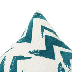 Türkisfarbener Zickzack-Kissenbezug aus Baumwoll-Jacquard – 45x45 cm | Modernes geometrisches Design | Verdeckter Reißverschluss