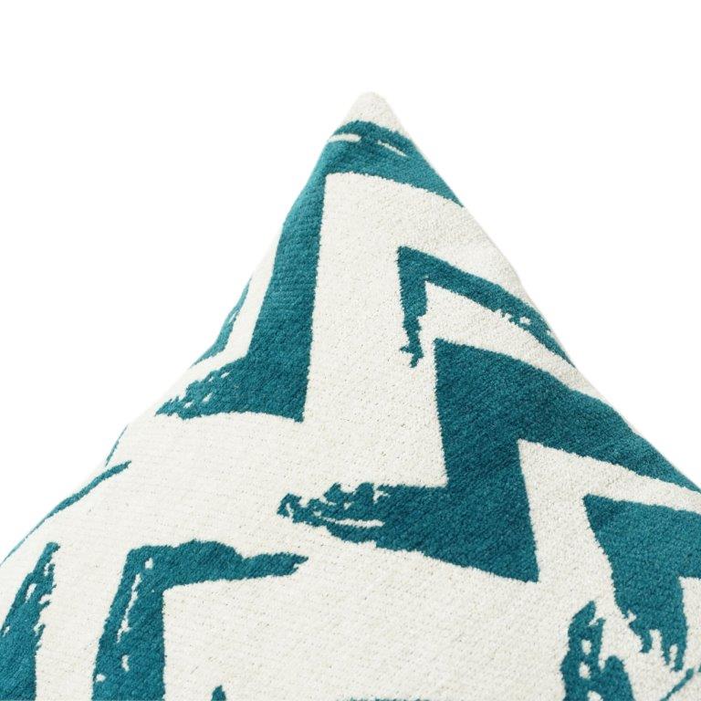 Teal Zigzag Cotton Jacquard Cushion Cover – 45x45 cm | Modern Geometric Design | Hidden Zip