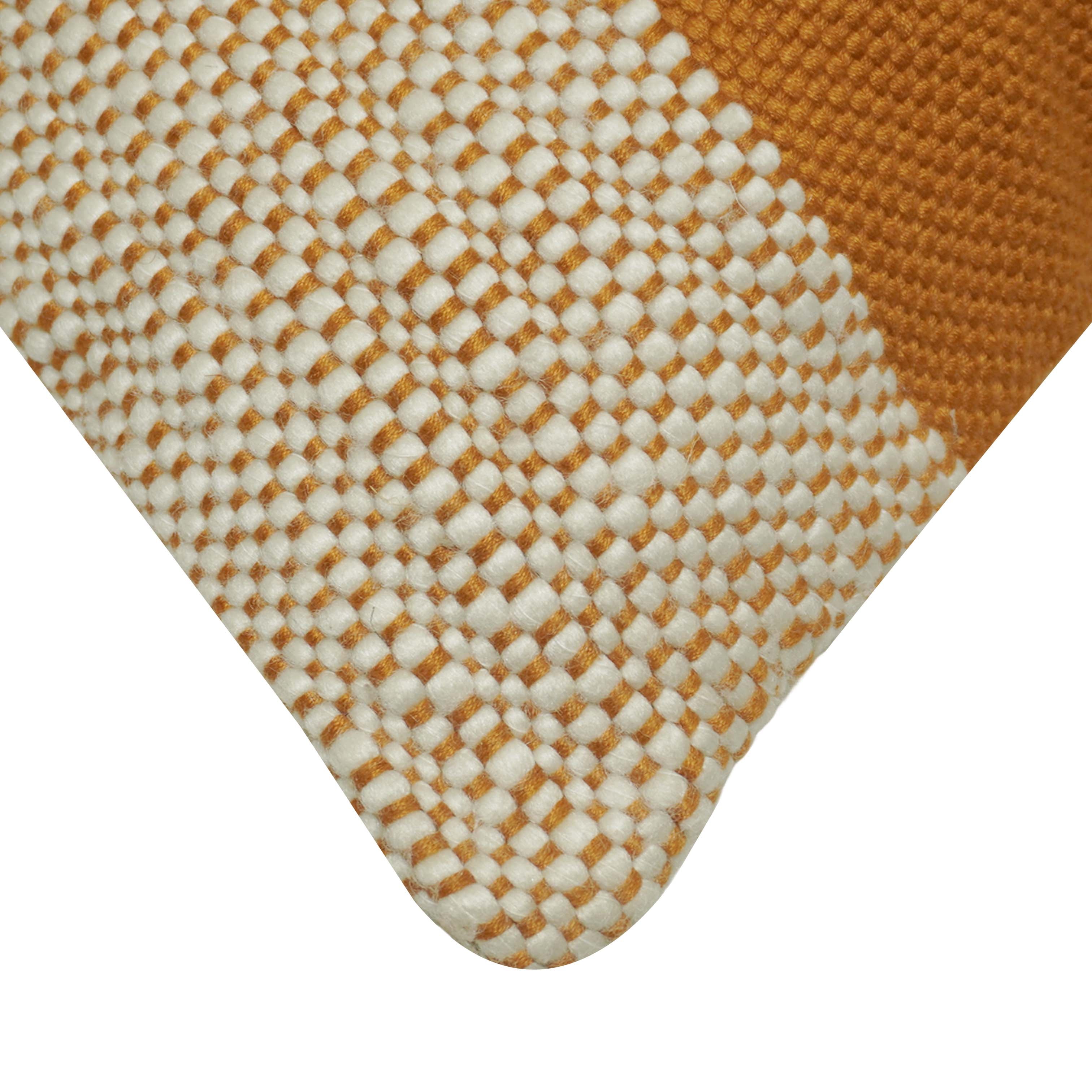 Handwoven Polyester Cushion Cover 45x45 cm | Modern Textured Color Block Throw Pillow Cover | Rust & Ivory Decorative Cushion Cover | Concealed Zipper | 18x18 Inch