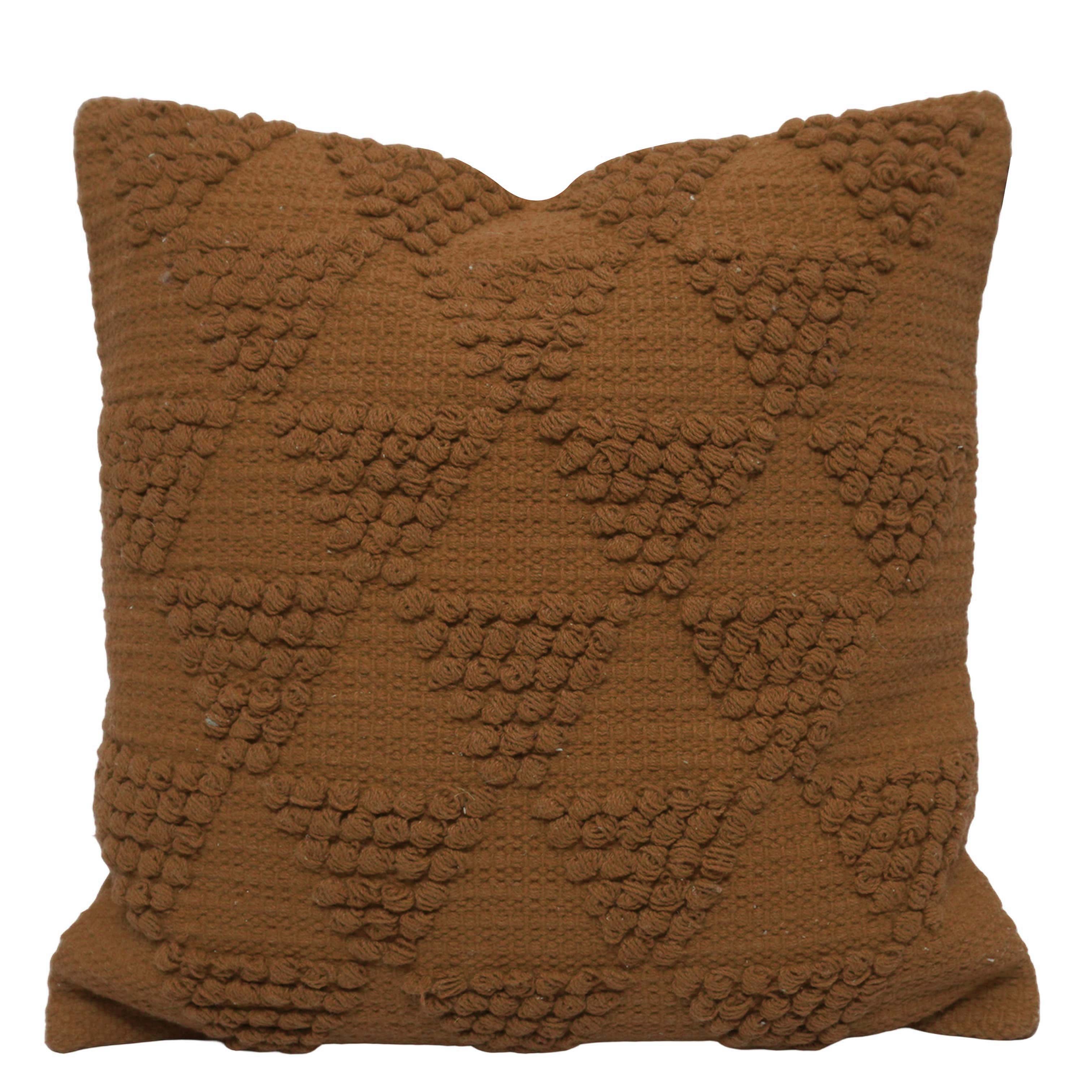 Handwoven Cotton Cushion Cover 45x45 cm | Brown Textured Geometric Tufted Design | Decorative Throw Pillow Cover with Hidden Zipper | Boho Modern Home Décor